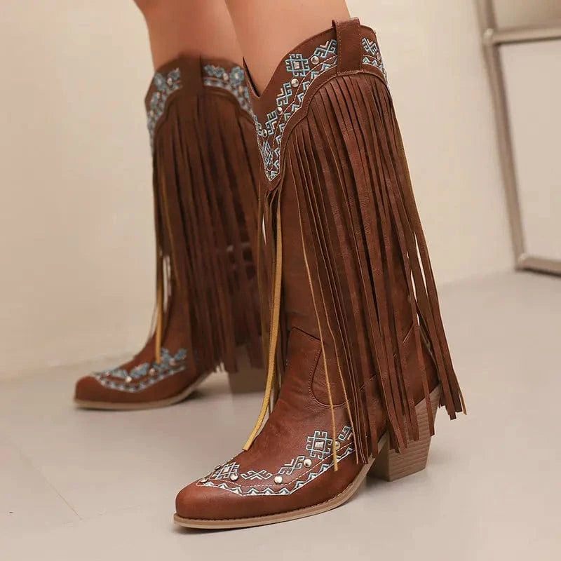 Fransboots med Broderi i Westernstil