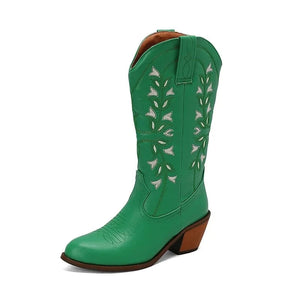 Höga Cowboyboots med Broderi för Dam Grön / 34