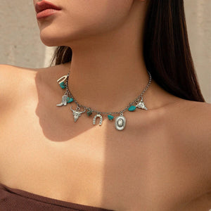 Halsband med western-berlocker och turkos Silver