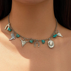 Halsband med western-berlocker och turkos Silver