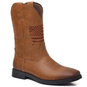Cowboy Boots Herr i Skinnimitation med Fyrkantig Tå Ljusbrun / 39.5
