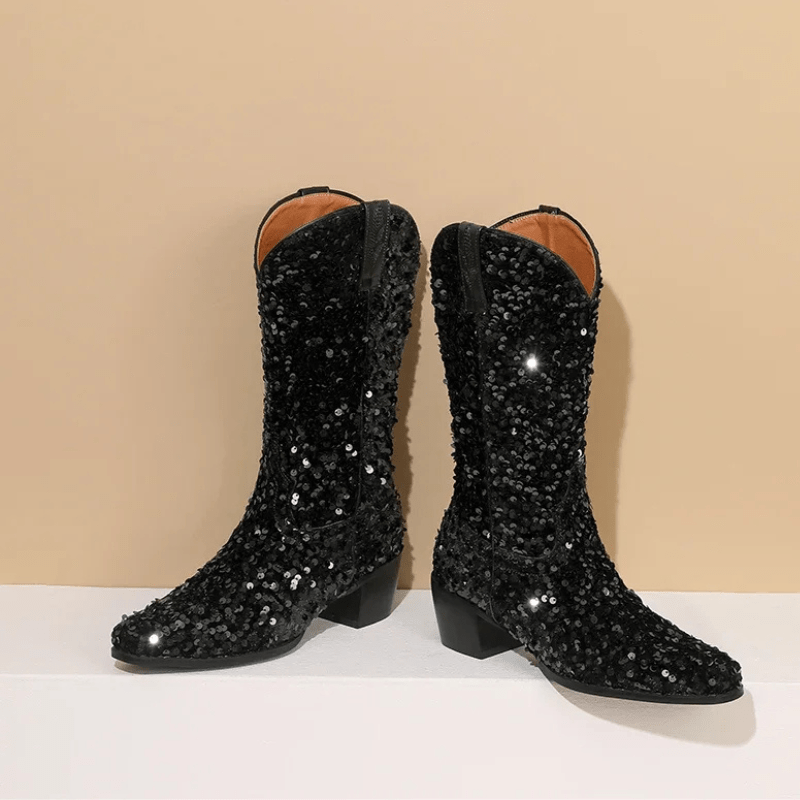 Höga Cowboyboots med Paljetter för Dam