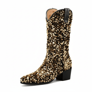 Höga Cowboyboots med Paljetter för Dam Guld / 35
