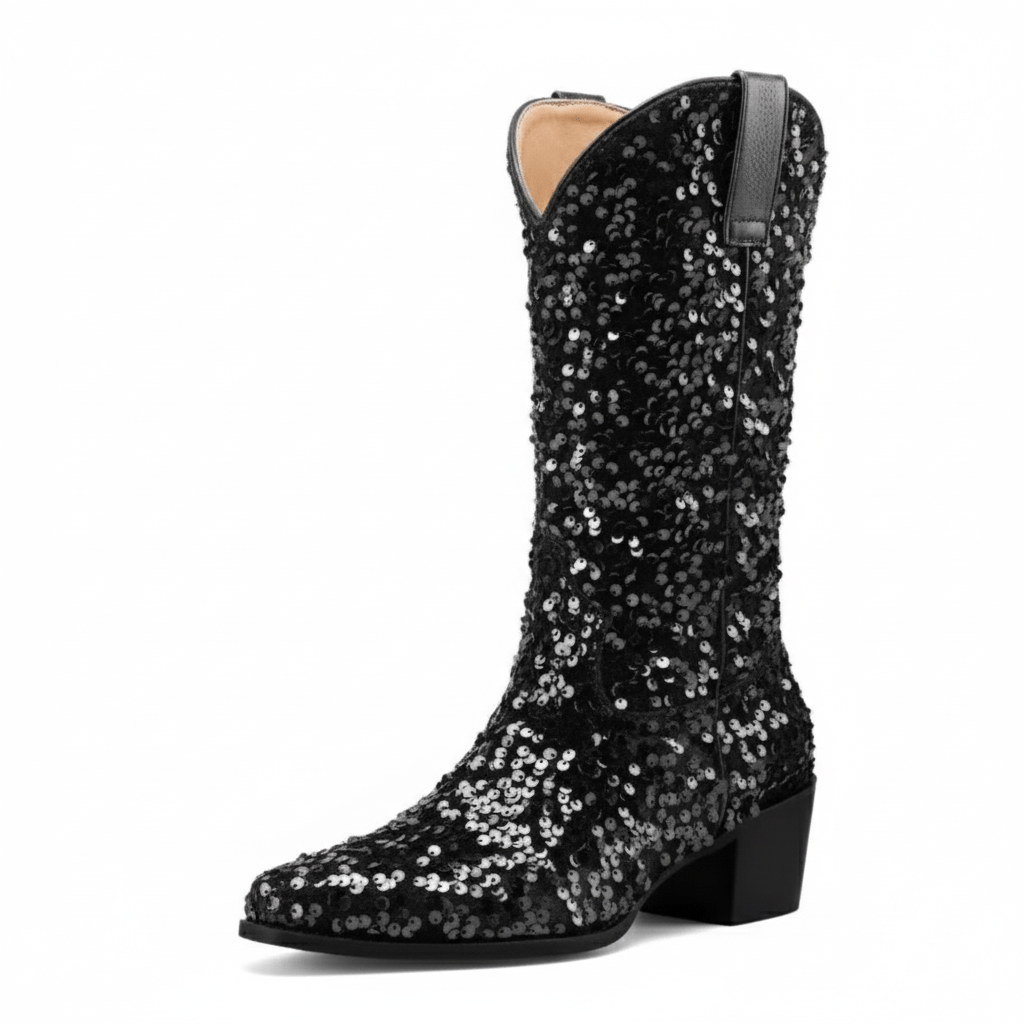 Höga Cowboyboots med Paljetter för Dam Svart / 35