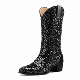 Höga Cowboyboots med Paljetter för Dam Svart / 35