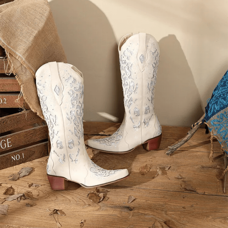 Höga Cowboystövlar med Glitterbrodyr