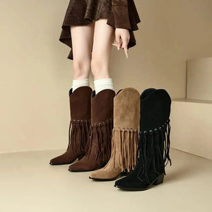Höga Frans Cowboyboots i Mocka