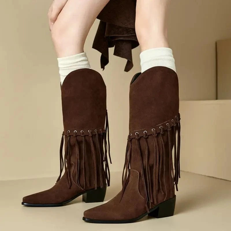 Höga Frans Cowboyboots i Mocka