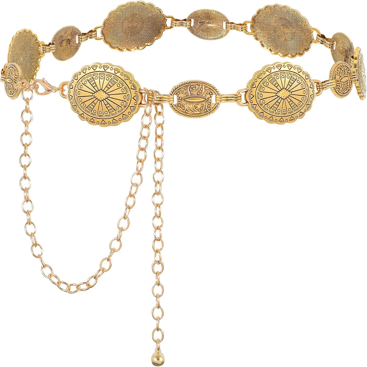 Kedjebälte i cowgirlstil metallconchos Modell 3 / 70cm