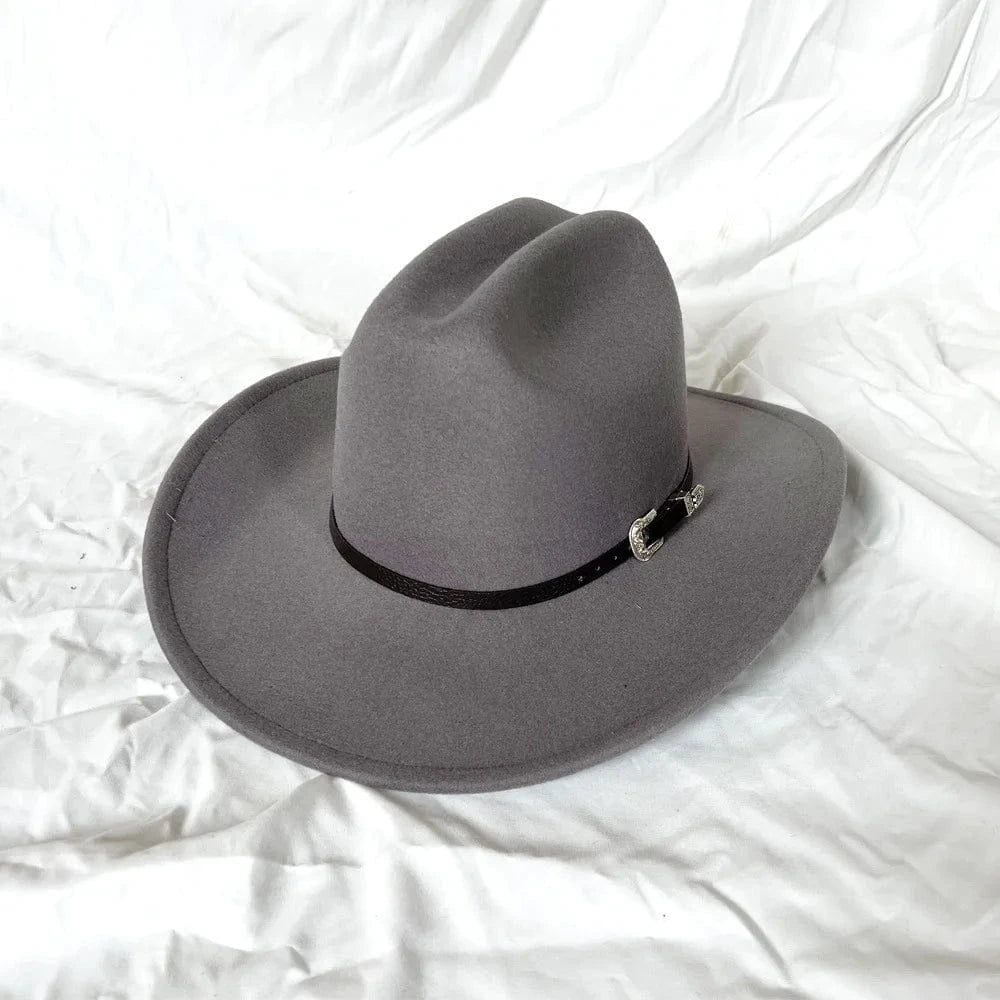 Klassisk Cowboyhatt Läderband Grå / 57-59cm