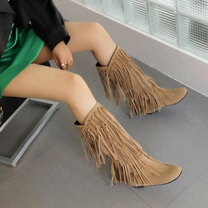 Knee-high cowboyboots med långa mockafransa