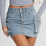 Kort Cargokjol i Jeans Ljusblå / 0XL