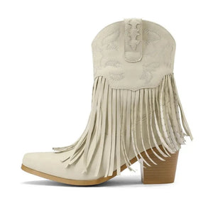 Korta Cowgirl Boots i Mocka med Fransar