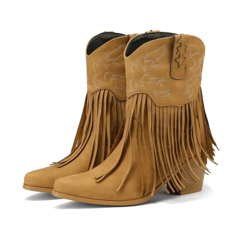 Korta Cowgirl Boots i Mocka med Fransar