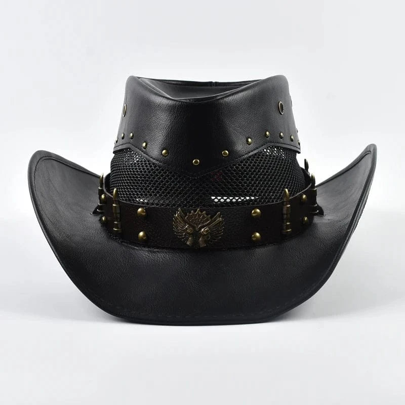 Läder Cowboyhatt med Mesh