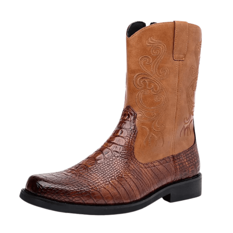 Låga Cowboy Boots Herr i Alligatormönster med Dragkedja Brun / 39.5