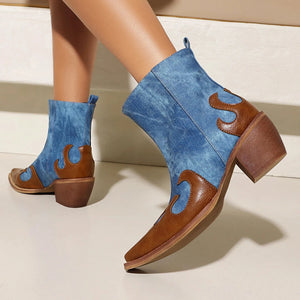 Låga Cowboy Boots i Denim och Läder för Dam