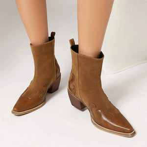 Låga Cowboy Boots i Denim och Läder för Dam