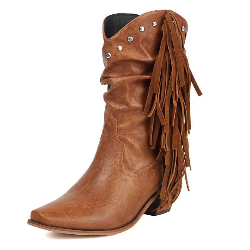 Låga Cowboyboots i Slouchy Stil med Fransar för Dam Brun / 35