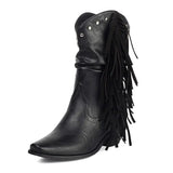 Låga Cowboyboots i Slouchy Stil med Fransar för Dam Svart / 35