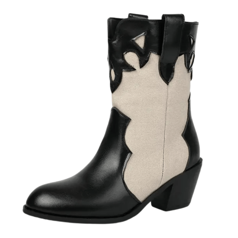 Låga Cowboyboots i västernstil med utskuret mönster och blockklack Svart / 35