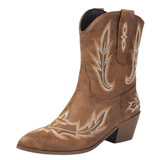 Låga cowboyboots med broderad design och mjuk mockalook Brun / 37