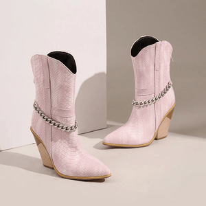 Låga Cowboyboots med Kedja och Hög Klack
