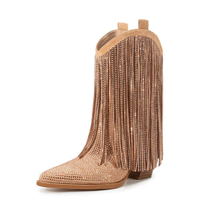 Låga Cowboyboots med Strassfransar för Dam Beige / 37