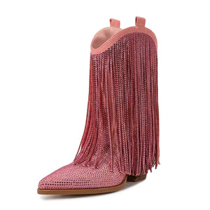 Låga Cowboyboots med Strassfransar för Dam Rosa / 37