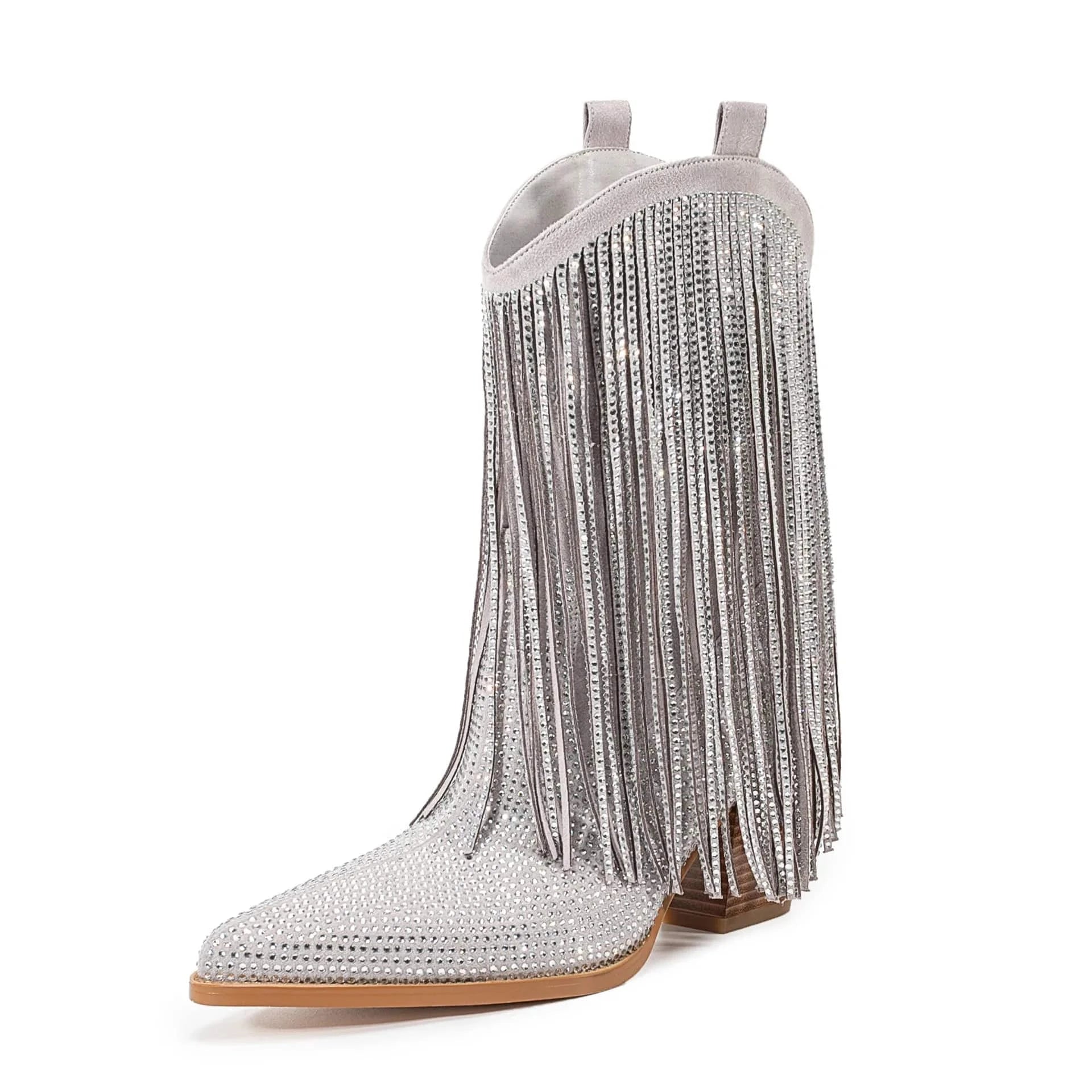 Låga Cowboyboots med Strassfransar för Dam Silver / 37