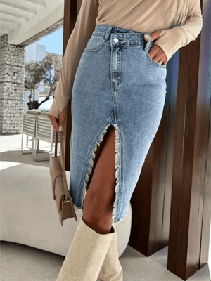 Lång Jeanskjol med Hög Slits Blå / S