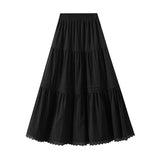 Lång kjol med volanger och spetsdetaljer Svart / One Size
