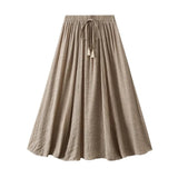 Långkjol i linne med dragsko Khaki / One Size