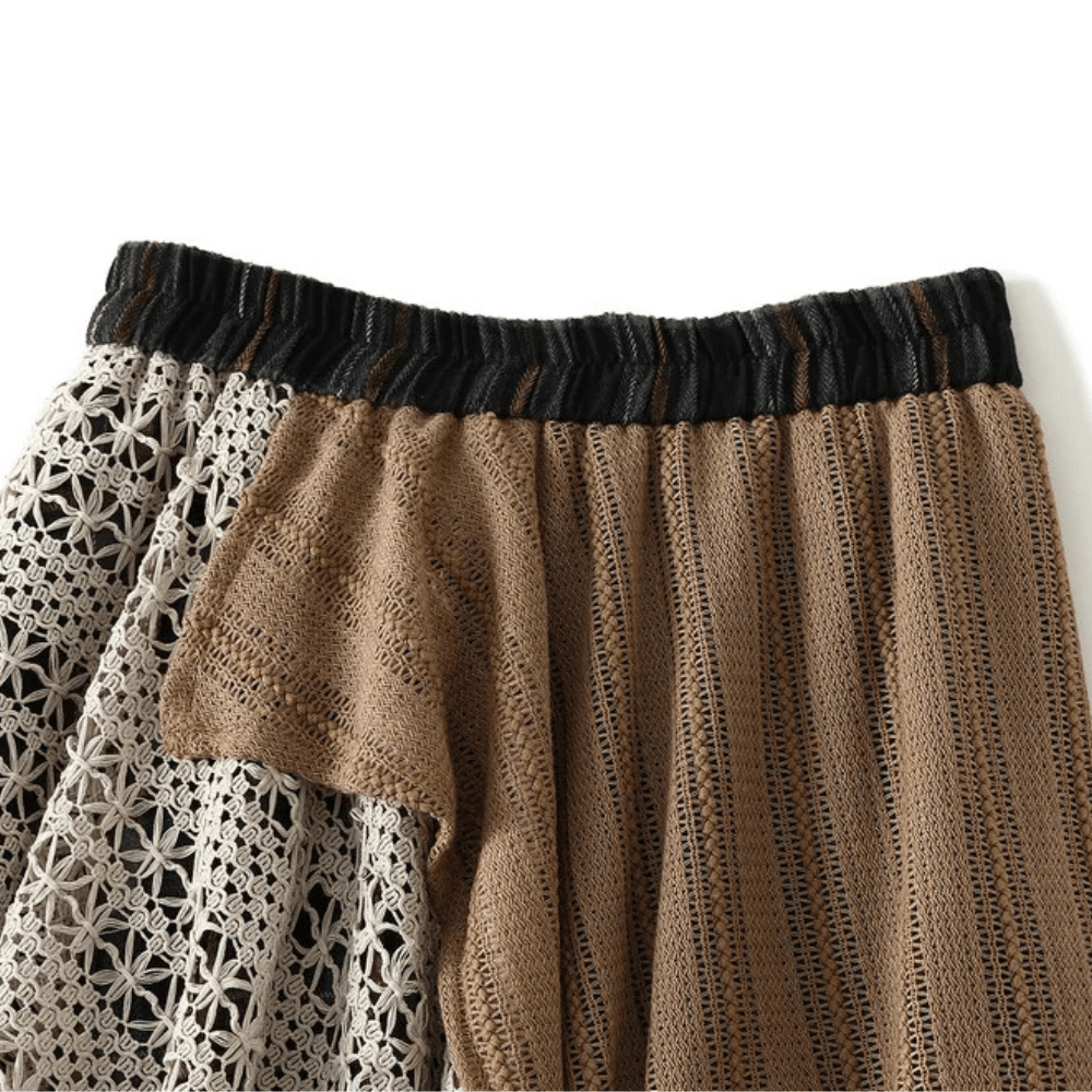 Långkjol i patchwork-stil med spets och rutigt mönster