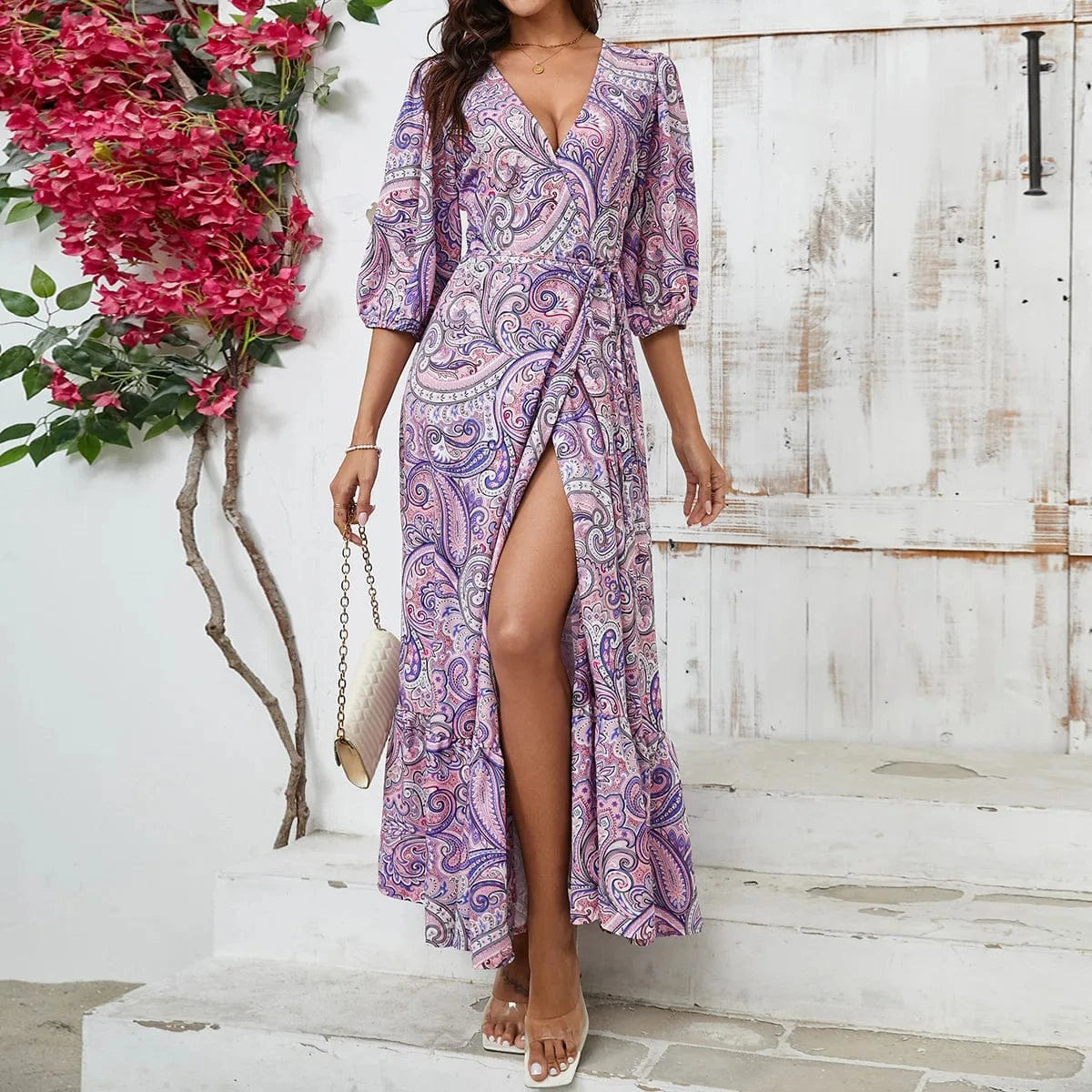 Lila blommig klänning Lila / S