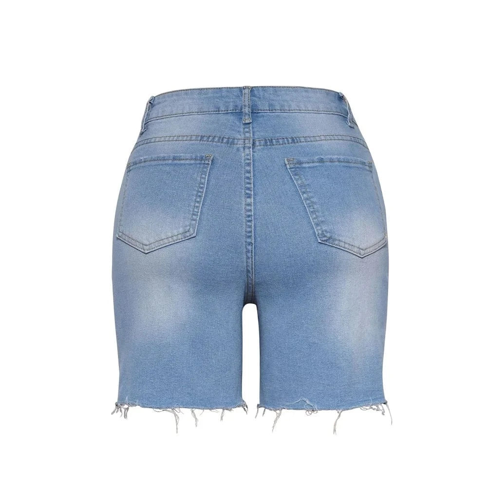 Ljusblå ripped jeans shorts