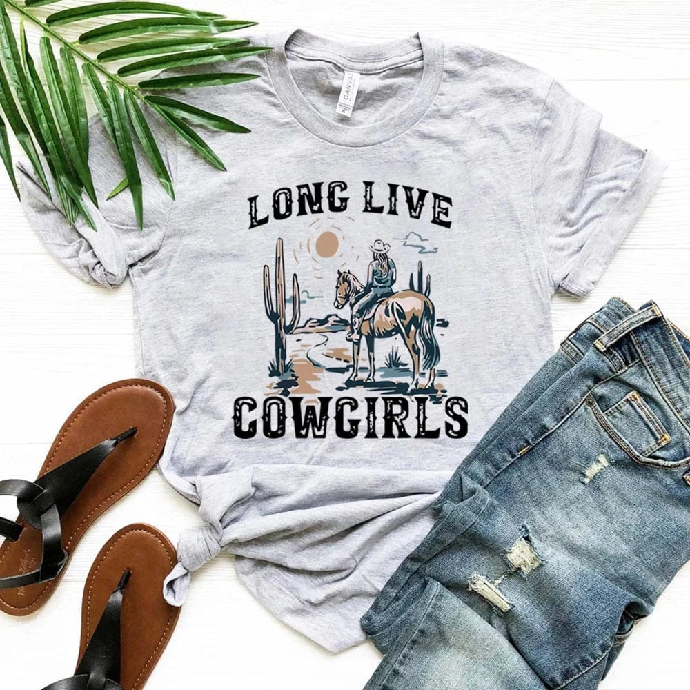 "Long Live Cowgirls" T-shirt Grå / S