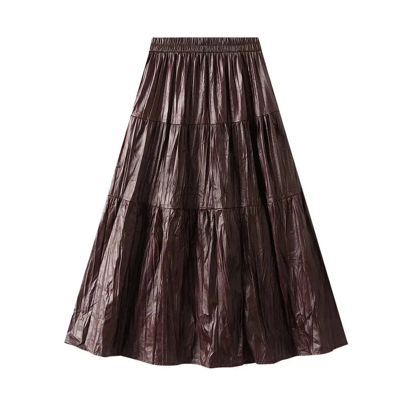 Maxikjol i plisserad skinnimitation Claret / One Size