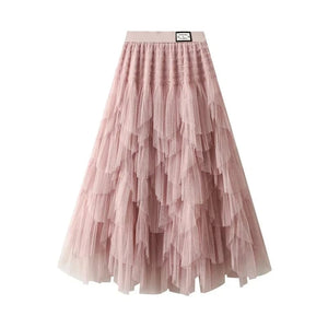 Maxikjol med en böljande kaskad av tyll Rosa / One Size