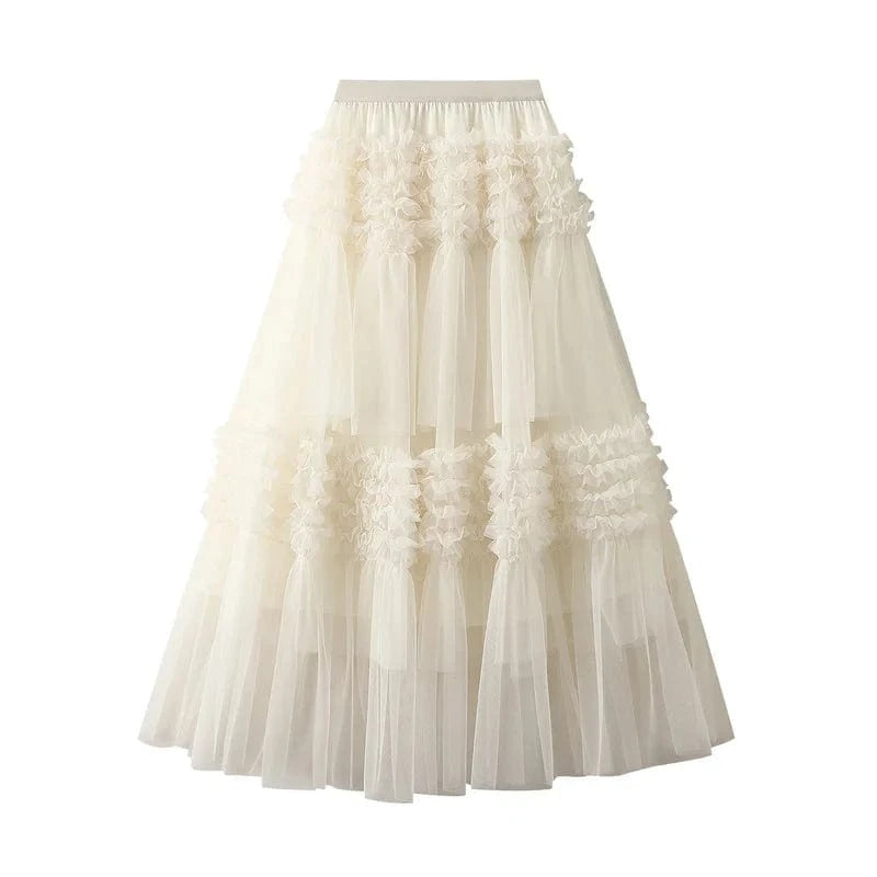 Maxikjol med ett moln av rynkade volanger Beige / One Size