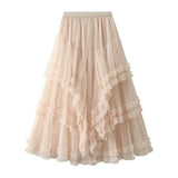 Maxikjol med kaskader av tyllvolanger Beige / One Size