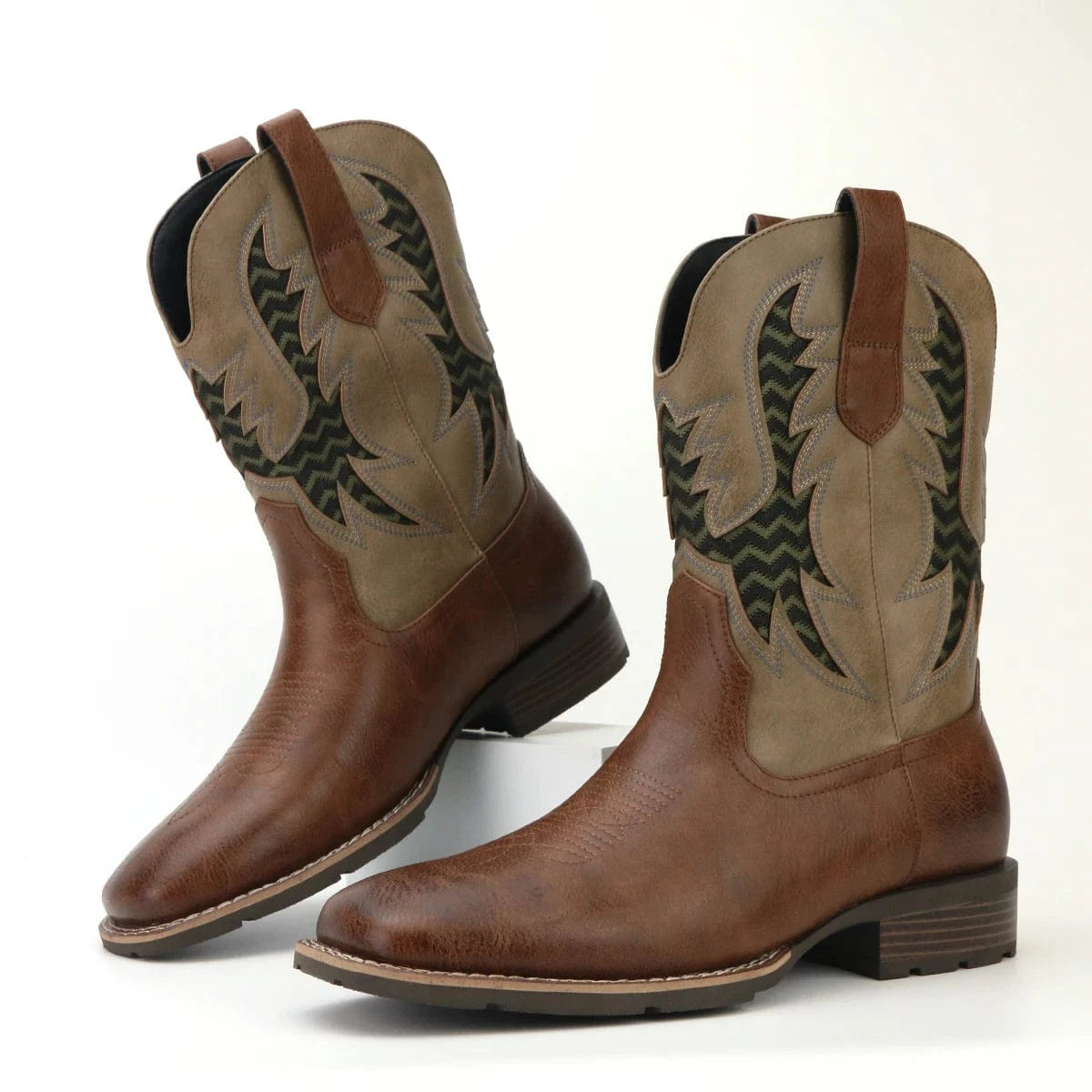 Tvåfärgade Cowboy Boots Herr med Fyrkantig Tå