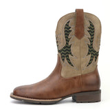 Tvåfärgade Cowboy Boots Herr med Fyrkantig Tå Brun / 40