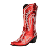 Metalliska Cowgirl Boots med Kontrastbrodyr Röd / 35