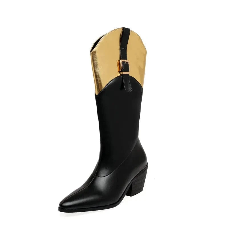 Höga Cowboyboots med Metallisk Topp för Dam