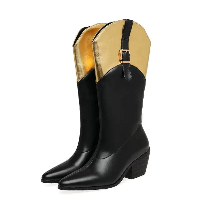Höga Cowboyboots med Metallisk Topp för Dam Guld / 34.5