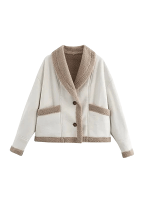 Mockajacka med teddyfoder Beige / S