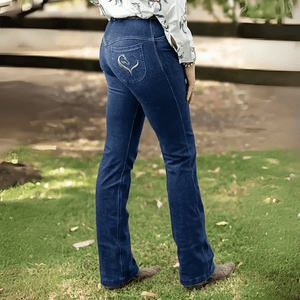 Mörkblå bootcut jeans med broderat hjärta och hästmotiv Mörkblå / S