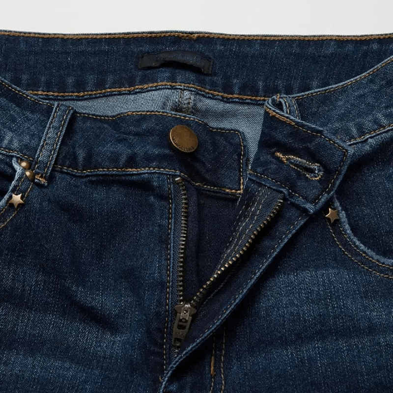 Mörkblå bootcut jeans med leopardmönster