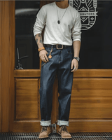 Mörkblå raka selvedge jeans i raw denim Mörkblå / 28